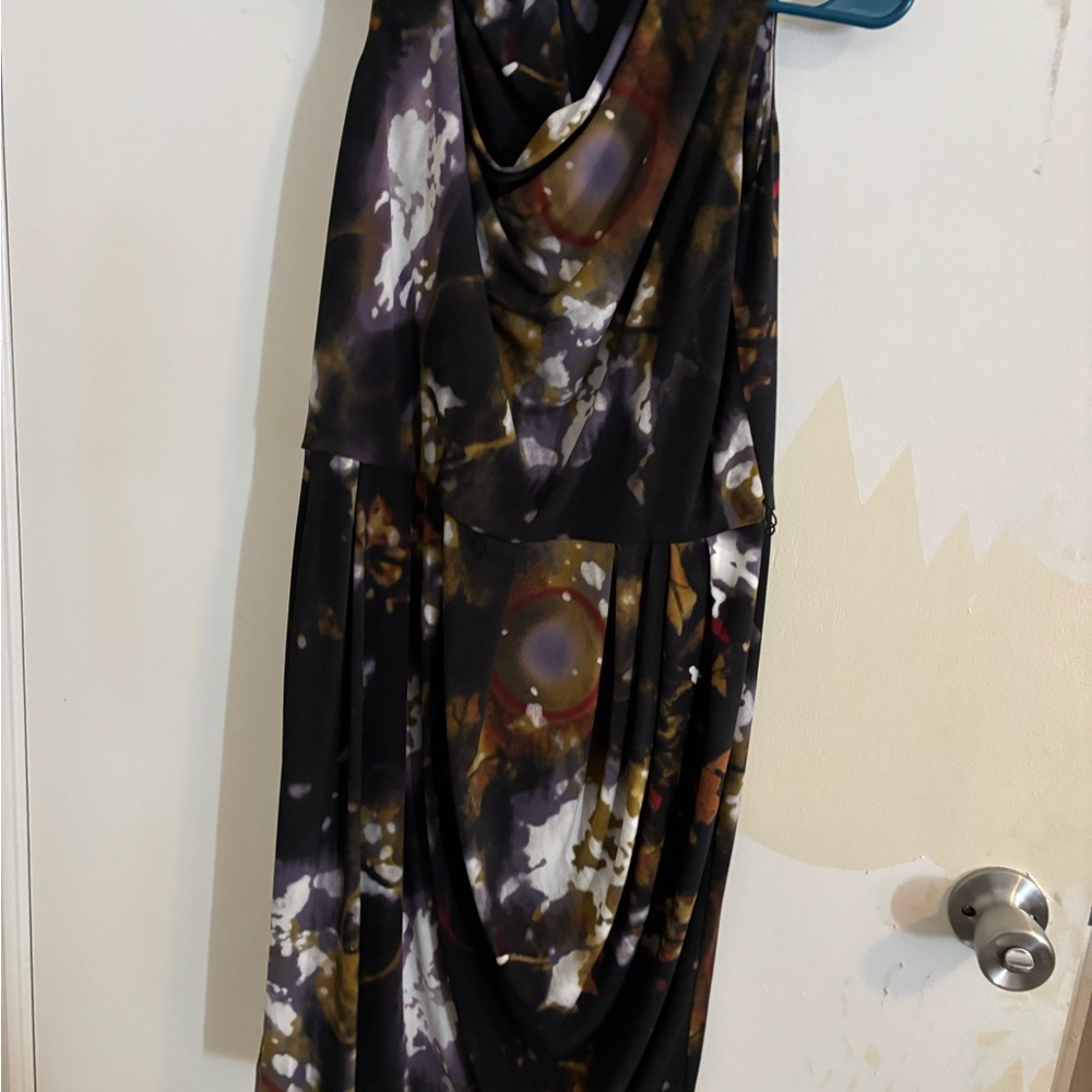 Calvin Klein Black Multi-Color Draped Mini Dress